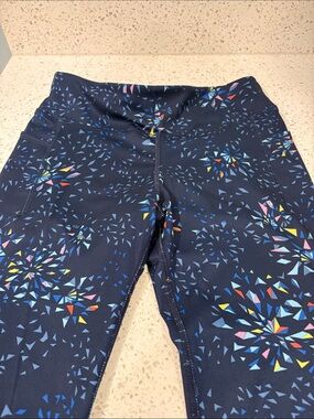 Girls' Navy Leggings with Multicolor Burst Print